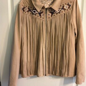 Beige Fringe Embroidered Jacket